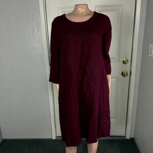 Len Ok Women M Dress Shift Linen Pockets Burgundy Red Minimalist Lagenlook G5